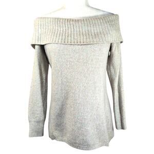 M American Eagle AE Whoa So Soft Off-The-Shoulder Sweater M Beige Pink Green